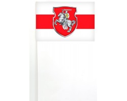 Бело-красно-белый флажок Беларуси на палочке с гербом Погоня