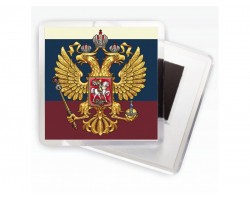Магнит с гербом России на фоне триколора