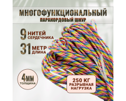 Универсальный паракордовый шнур тип III 31 м/250 кг (Light Stripes) - Отлично подходит для оплетки ножей, походных столовых предметов, инструментов, мультитулов. Паракорд выдерживает 250 кг на разрыв (550 Lb) стоек к истиранию и воздействию экстремальных 