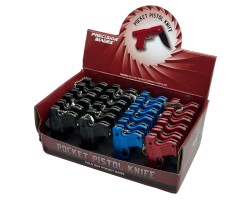Набор складных ножей с рукояткой в форме пистолета Browning(24 шт)  - в комплект входит 12 черных ножей, 6 синих ножей, 6 красных ножей.№415