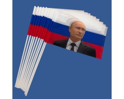 Комплект флажков с портретом Путина на палочке (5шт) №11451