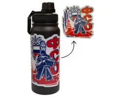 Черный термос ФСО с виниловой наклейкой. Колба – пищевая сталь, объем – 600 мл, время сохранения температуры – до 6 часов