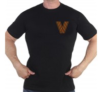 Чёрная футболка с гвардейским термотрансфером V
