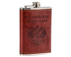 Оригинальная фляжка в коже с оттиском герба РФ - элегантный мужской аксессуар по лучшей цене №43