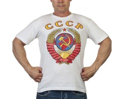 Белая футболка с цветным гербом СССР