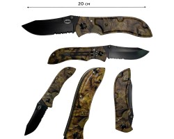 Камуфляжный складной нож Frost Cutlery Forest Camo 440 - Прочная рукоять в лесном камуфляже. Сталь 440С с закалкой до твердости 58-59 HRC - отлично держит заточку и при этом устойчива к коррозии! Общая длина - 200 мм. Нож оснащен клипсой и серрейторной за