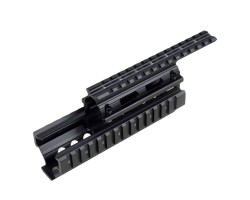 Кронштейн-цевье Quad Rail System (квадрейл)  - Предназначен для установки на оружие семейства АК оптических прицелов, приборов ночного видения, сошек, рукояток, подствольных фонарей, ЛЦУ и др. Устанавливается на ствол и газоотводную трубку и создает 4 баз