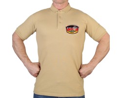 Крутая песочная футболка-поло с термонаклейкой ГСВГ