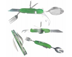 Лучший походный нож-мультитул - брелок включает в себя: нож, вилку, ложку, открывалки для консервов и бутылок, штопор. №141