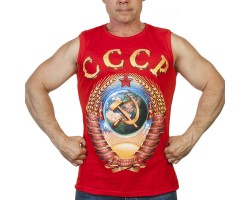 Красная мужская майка с гербом СССР