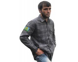 Мужская серая рубашка с вышитым шевроном ВДВ России