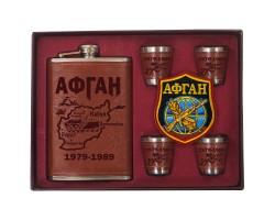 Подарочный набор ветеранам Афгана: фляжка для алкоголя, стопки, воронка Истинно мужской знак внимания (шеврон афганца - в подарок) №32