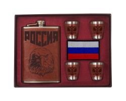 Набор «Россия» – фляжка со стопками и воронкой (шеврон 