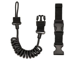 Пистолетный эластичный страховочный шнур с карабином (черный) - Кроме применения для крепления оружия, тренчик (страховочный шнур) активно применяют для крепления ножей, мультитулов, карманных фонарей, ключей, кошельков и других аксессуаров №107