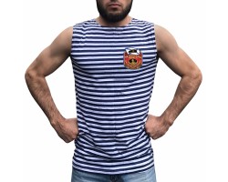 Тельняшка в темно-синюю полоску - летний вариант без рукавов с эмблемой Морской пехоты №тр205