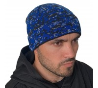 Тёмно-синяя мужская шапка с оригинальным рисунком