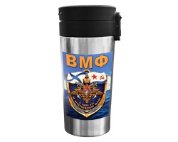 Термокружка ВМФ с виниловой наклейкой. Колба - пищевая сталь, объем - 300 мл, время сохранения температуры - 3-5 часов