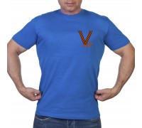 Васильковая футболка с термопереводкой «V»