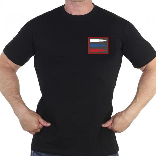 Чёрная футболка с термотрансфером "Триколор из патронов"
