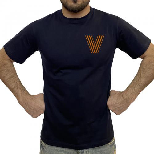 Тёмно-синяя футболка с гвардейским термотрансфером V