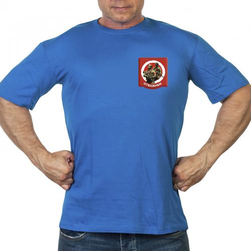 Васильковая футболка с термотрансфером "Отважные"
